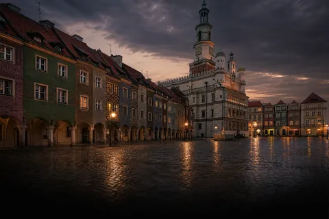 Poznań Old Market Square at dusk