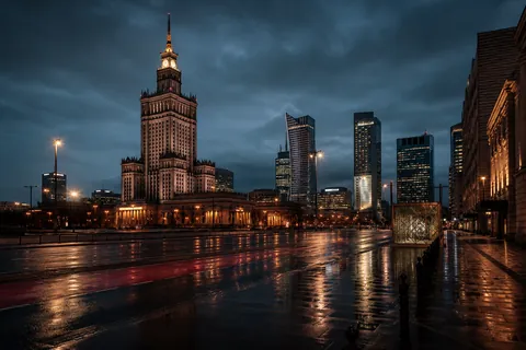 Warsaw skyline at night